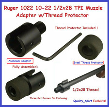 Muzzle Adapter Ruger 1022 10/22, 1/2"x28 TPI w/Thread Protector, Black