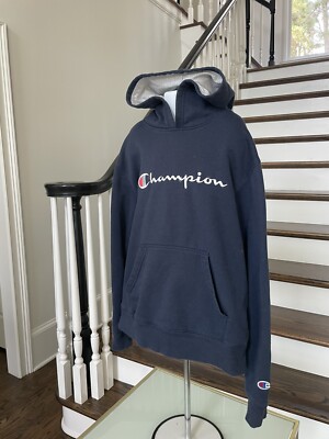 Boys Champion Navy Blue Hooded Sweatshirt Kids Hoodie Size L 10/12