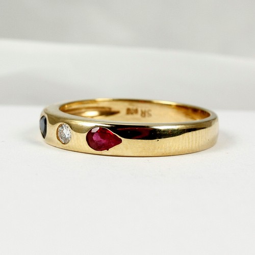 Ring in 585 Gold mit Rubin, Safir und Brill. 0,05 ct. - Bild 2 von 3