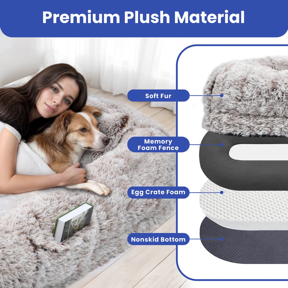78" Sleeping Dog Bed Human Mat Pet Cushion Washable Plush Memory Foam Pillow Fur - Image 3 of 4