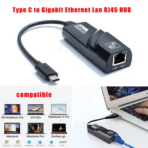 USB-C USB 3.1 TypeC RJ45 Gigabit Ethernet LAN adaptador de red Cable conector eBay
