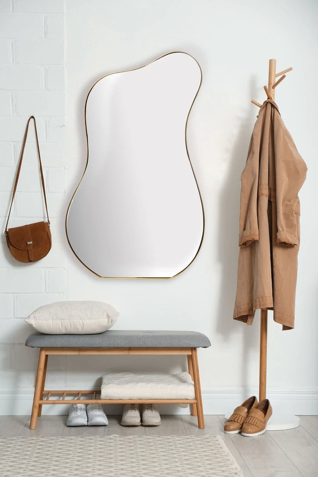 FineBuy Miroir Murale Métal 60x100 cm Miroir Mur Couloir Grand Doré Asymétrique - Photo 2/4