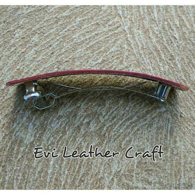 Extra larger red leather hair clip, French hair barrette, flowers - Image 3 of 4