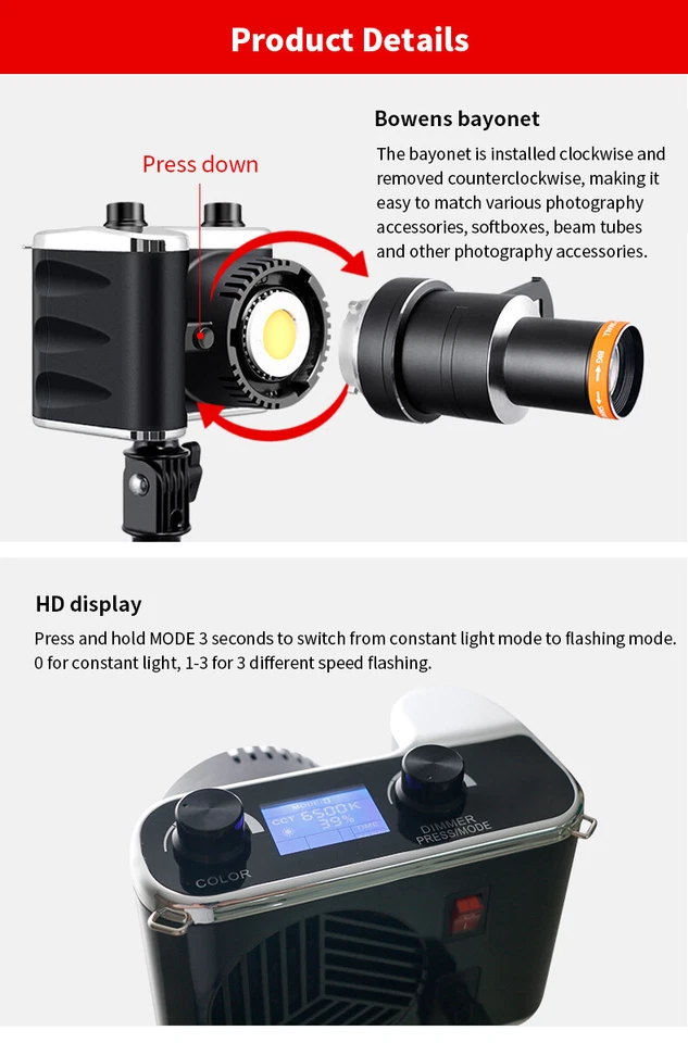 FS-100S 100W 2800K-6500K Led Video COB Light LG-80PRO Spotlight Remote Control  - Image 3 of 4