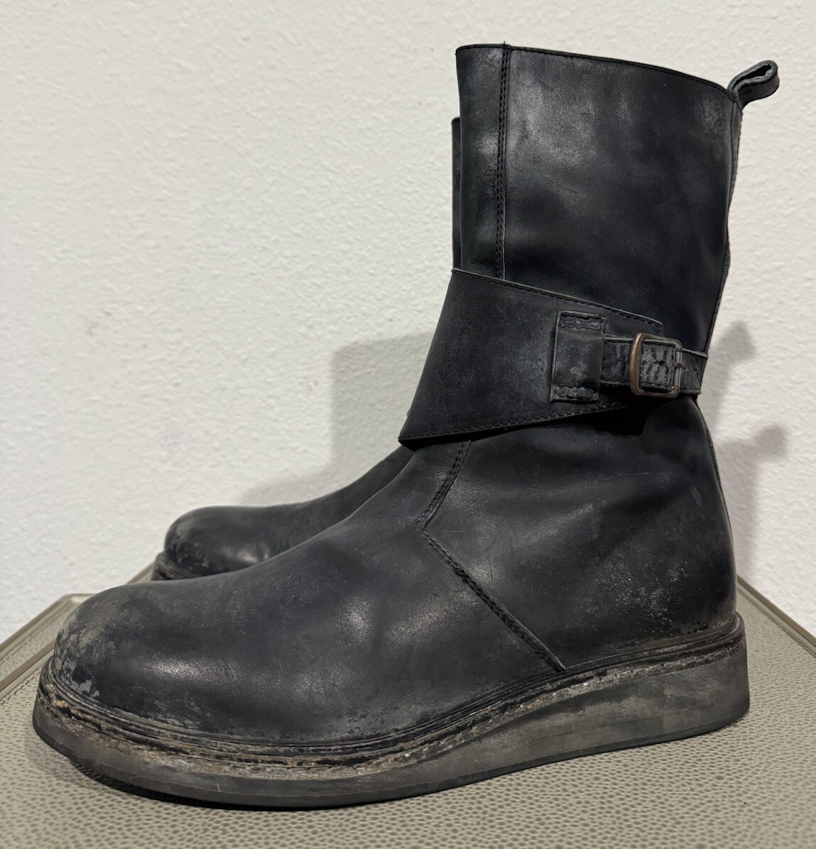 ALEXANDRE PLOKHOV Leather Zip Biker Boots black Leather Distressed