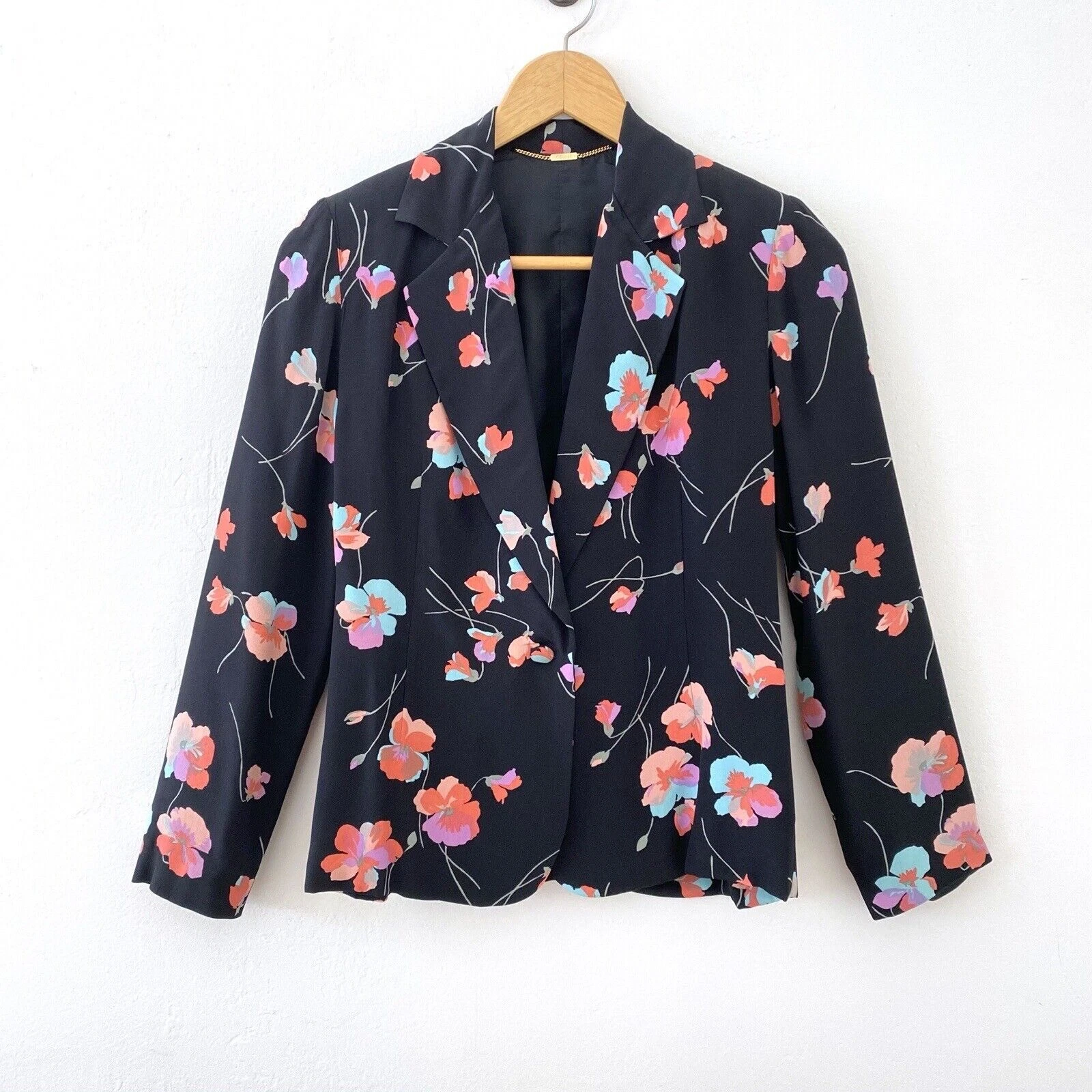 Vintage Celine set 3 pezzi piccola giacca canotta gonna seta nera floreale designer