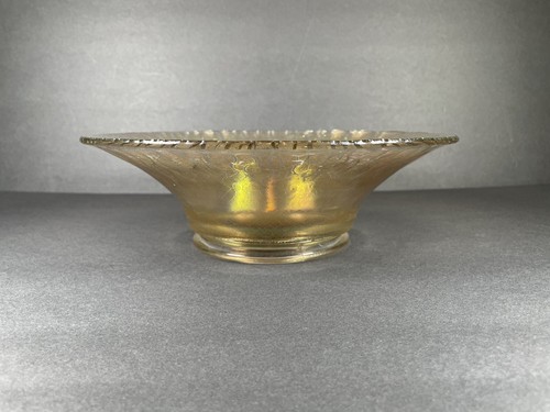 Vintage Stretch Glass Marigold Iridescent Bowl 9.75" dia 3.5" tall Console Dish - Picture 3 of 9