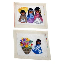 Native Girl South American Needlepoint Sampler Set Southwest Indigenous Textured