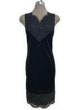 Calvin Klein Sexy Elegant BLACK Velvet Lace Trim Sheath Cocktail Dress size 6