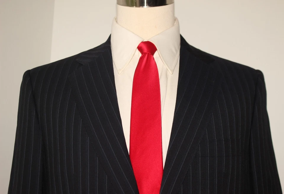 Nuevo Traje D'Avenza Azul Marino Rayas Dos Botones Lana Mohair 40 Regular 34 33 40R Foto 3 de 4