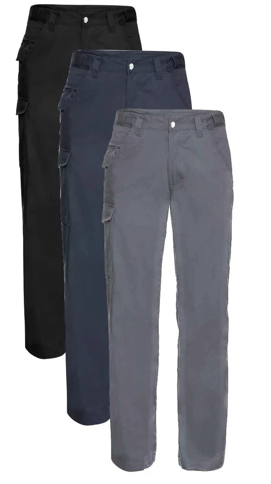 Russell Pantalons Cargo Multi-poches En Polycoton Bleu Gris Ou Noir - Photo 1/1