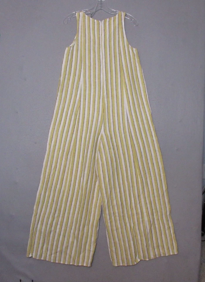 Rachel Zoe Jumpsuit 2 Yellow White Stripe Linen Coastal Flowy Beachy Relaxed Fit - Image 2 of 4