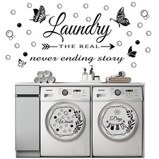 2 Sheets Wall Stickers Laundry Room Vinyl Wall Decal Wash Dry Vinyl Laundry S...