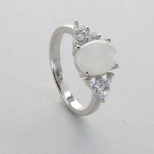 Oval Rainbow MOONSTONE Ring with 6 CZs Multiple Sizes 925 STERLING SILVER 132e