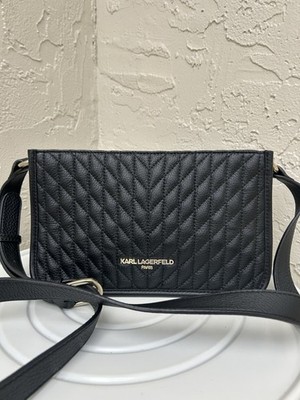Karl Lagerfeld Paris Karolina top-zip leather crossbody bag with chevron Black
