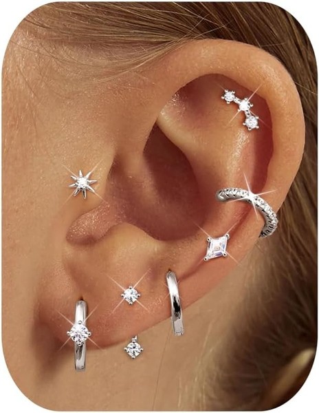 Ohrringe Gold Set 14K Hypoallergen Stud Huggie Klein Creolen Ohrstecker Damen-image