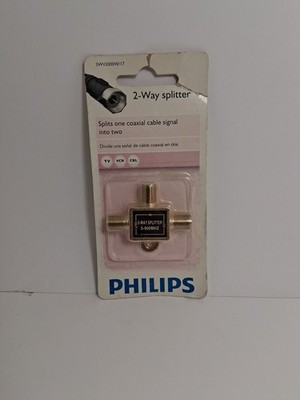 Philips 2 Way Coaxial Cable Splitter   Gold Plated CATV RF TV Antenna Signa