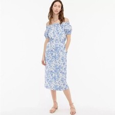J.Crew Off-The-Shoulder Dress in Ikat Antique Floral White and Blue Sz 4 AW811