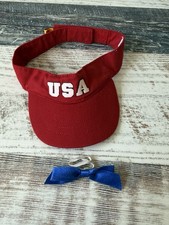 BUILD A BEAR Workshop Red USA Visor HAT  Bow Accessory BABW