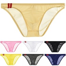 Mens See Through Bulge Pouch Thongs Underwear Breathable Elastic Lingerie Brief