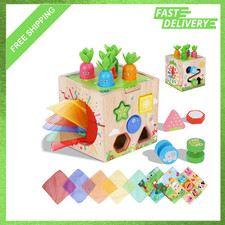 Wooden Activity Cube, Montessori Toys for 1 2 3 Year Old Toddlers, Baby Tissue