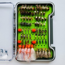 Fly Fishing Fly Box 74 Hand-Tied Flies Dry Nymph Attractor Trout Complete Set