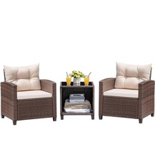 3 Pieces Patio Furniture Set, PE Rattan Wicker Patio Set with Two Outdoor Chairs