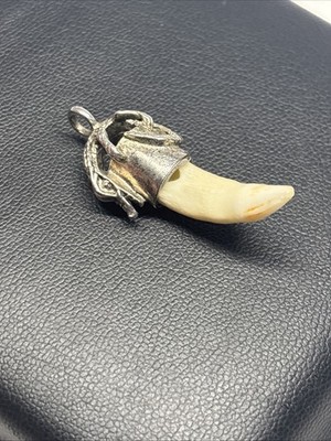 Alligator Tooth Silver Tone Gator Cap Pendant