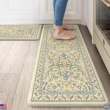 Collive Anti-Fatigue Kitchen Floor Mats - Set of 2 Non-Slip Floral Cushioned