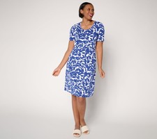 Denim & Co. Petite Favorite Jersey Printed or Solid Dress Blue Vine S New
