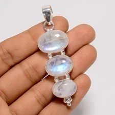 Rainbow Moonstone Gemstone Fashion Jewelry 925 Silver Pendant 2.5" ARP-6515