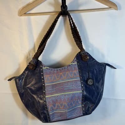The Sak Indigo Hobo Satchel Leather Shoulder Bag Boho Tribal Global Inspired