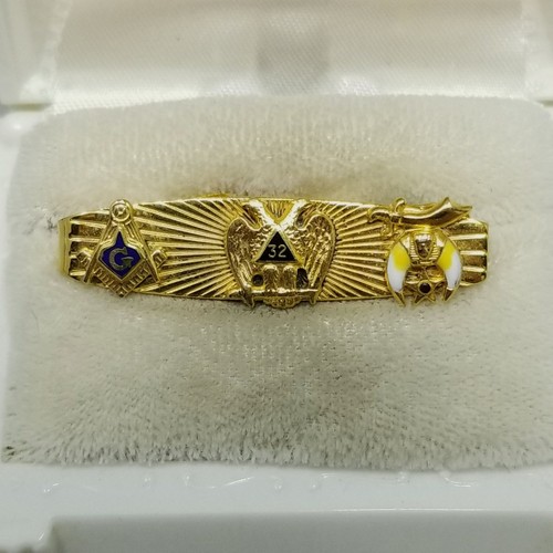 Vintage Masonic Symbol Tie Clip Gold Tone Enamel Square Compass Mason - Picture 4 of 6