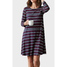 Old Navy Small Dress Blue Red White Stripe Long Sleeve Rayon Stretch