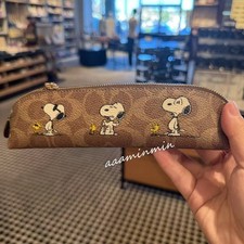 NWT Coach X Peanuts Pencil Case In Signature Canvas With Snoopy Print CBT17