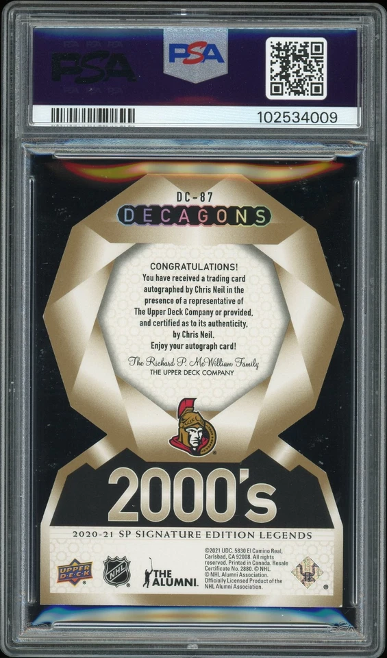 2020-21 Upper Deck SP Signature Edition Legends Decagons Chris Neil Auto PSA 5 - Image 2 of 2