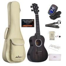Concert Mahogany Ukulele Package w/ Learn to Play Instruction More, Black