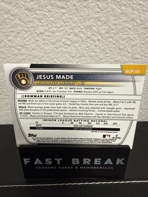2025 Bowman Chrome 1st Jesus Made Milwaukee Brewers MLB #BCP-50 | eBay