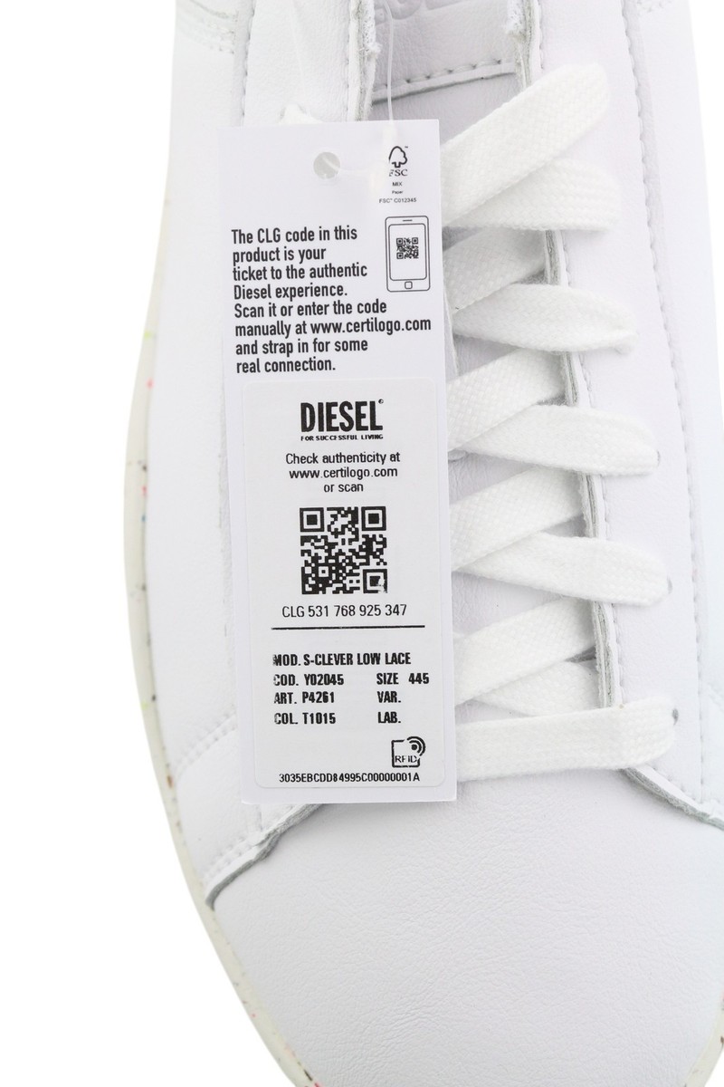 DIESEL S-Clever Low Lace Men Sneakers EU44.5 White Leather Almond