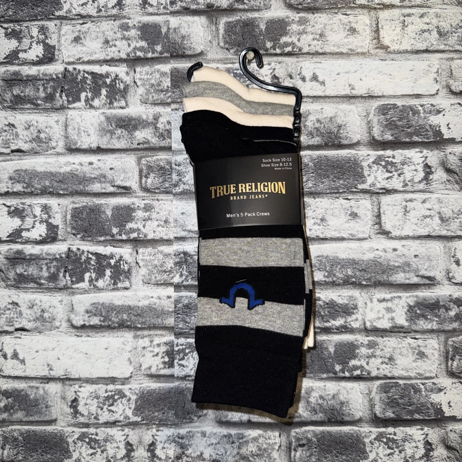 TRUE RELIGION 5-PACK COTTON Blend CREW MID-CALF Men's Socks SOCK SIZE 10-13