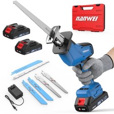 NANWEI Cordless Reciprocating Saw, 20V Brushless Motor 3500RPM Variable Blue