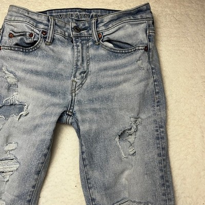 American Eagle Jeans Mens 30 / 34 Light Blue AirFlex+ Skinny Distressed 4110