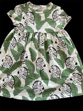Mini Rodini NWOT Green/Black Zebras Organic Cotton Knit Sh Sl Dress-9-18Mos