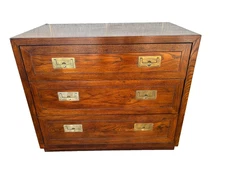 HENREDON SCENE ONE CAMPAIGN STYLE 3 DRAWER WALNUT BACHELOR CHEST