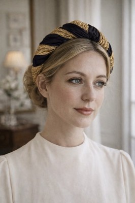 Women s Black Gold Braided Headband Padded Elegant Statement Hair Accessory