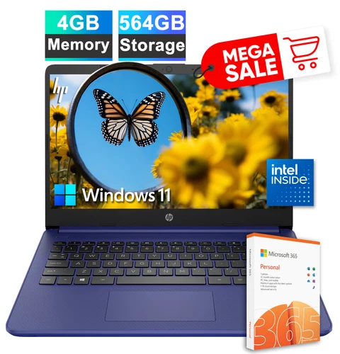 NEW HP Laptop Computer 14" Intel Processor 4GB RAM 564GB Storage Free Office 365