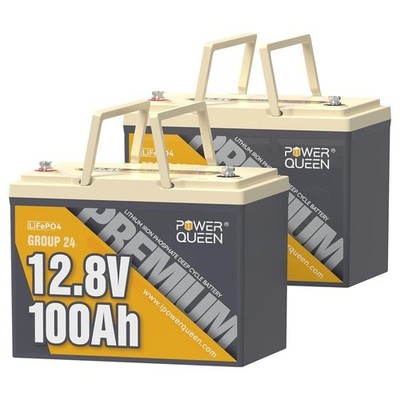 Power Queen 2PACK 12V 100Ah Group 24 LiFePO4 Lithium Battery for RV Trailer Boat