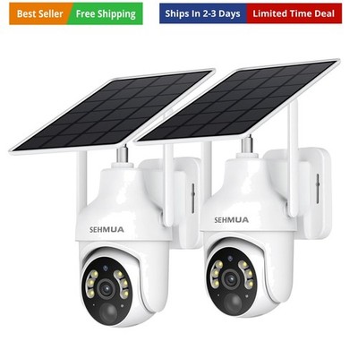 2K Solar Security Cameras Wireless Outdoor, 2 Pack 360° View Pan/Tilt WiFi Se...