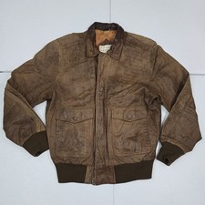 Vintage Smithsonian Institution Men M A2 Aviator Brown Leather Bomber Jacket