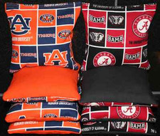 All Weather CORNHOLE BEAN BAGS made w AUBURN Tigers  ALABAMA Crimson Tide fabri